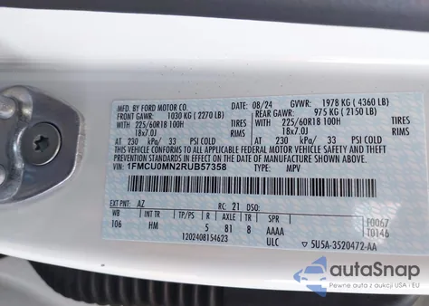 2024 Ford Escape St-Line from USA, damaged, VIN 1FMCU0MN2RUB57358